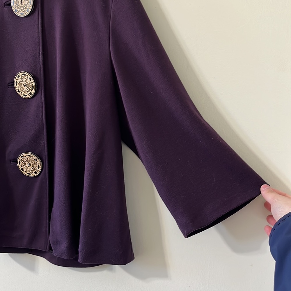 Coldwater Creek Purple Button 3/4 Sleeve Cropped Cape Style Knit Coat Size Large - Picture 4 of 7